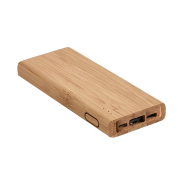 Bateria portátil em bambu com bateria de lítio 5.000 mAh