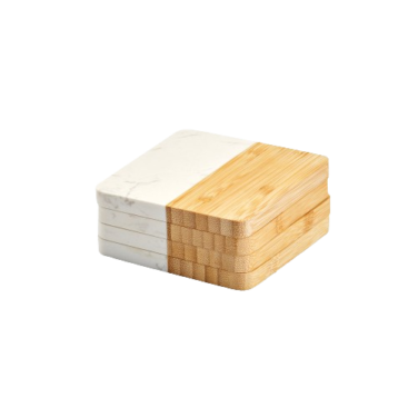 Conjunto de 4 porta copos em mármore e bambu
