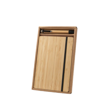 Conjunto de caderno A5 em bambu e caneta