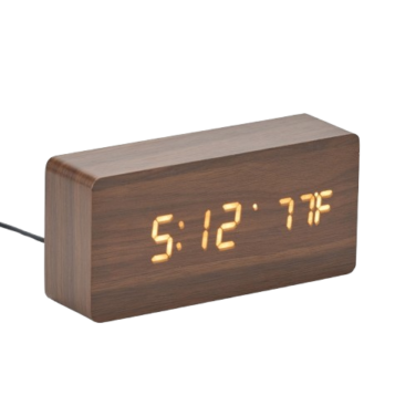 Relógio Despertador de Madeira Com Painel LED