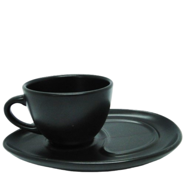 Conjunto de Xícara de porcelana com pires bandeja na cor preto 4 peças 215 ml